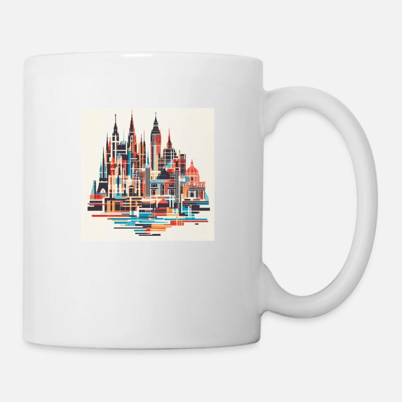 Bunte Stadtsilhouette - Tasse - Weiß