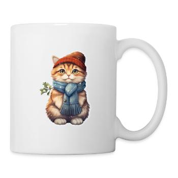 Chat en hiver avec bonnet et écharpe - Mug blanc - blanc - Droite
