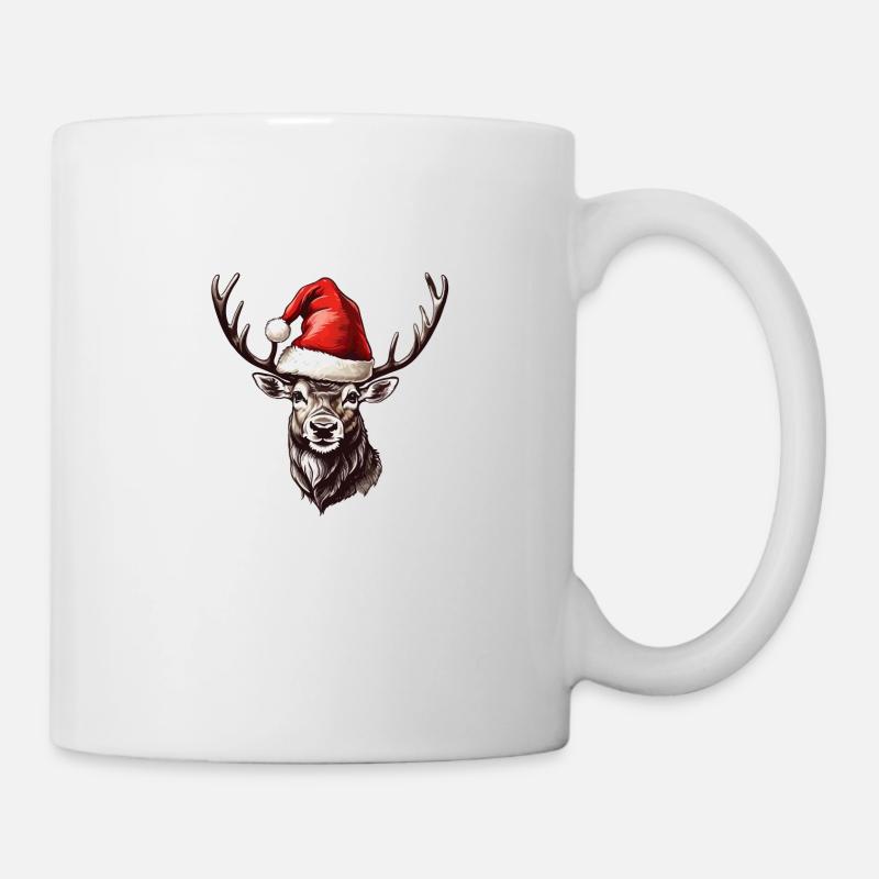 Rentier mit Weihnachtsmütze - Tasse - Weiß