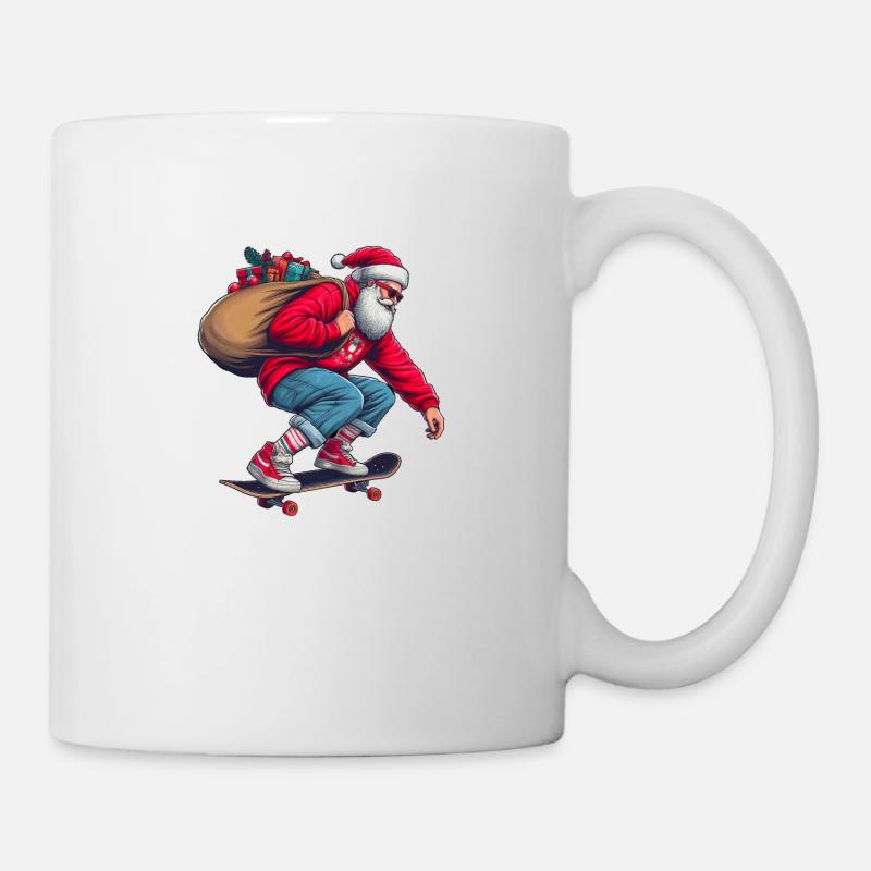 Santa Claus on the skateboard! 90s, festive style - Mug - white