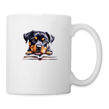 Rottweiler Hund Buch lesen Rottweilerwelpe Hunde - Tasse - Weiß - Rechts