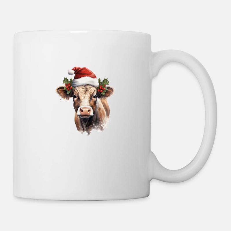 Vache avec un bonnet de Noel, t shirt, mug - Mug blanc - blanc