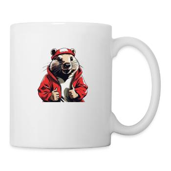 Cooler Biber mit roter Jacke - Tasse - Weiß - Rechts