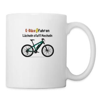 Fahrrad - E-Bike fahren! Lächeln statt Hecheln - Tasse - Weiß - Rechts