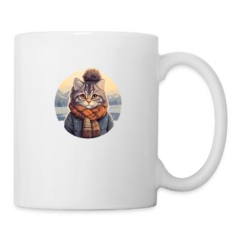 Chat dans la neige avec écharpe et veste - Mug blanc - blanc - Droite