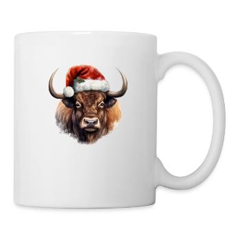 Bison mit Weihnachtsmütze, T-Shirt, Tasse - Tasse - Weiß - Rechts