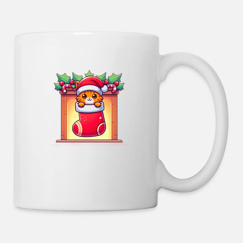 Cute ginger kitten in a Christmas sock - Mug - white