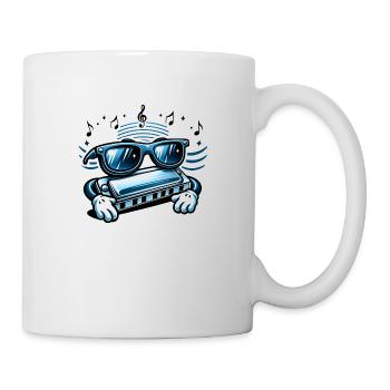 Sonnige Melodien voraus! 😎 Mundharmonika mit Sonnenbrille. - Tasse - Weiß - Rechts