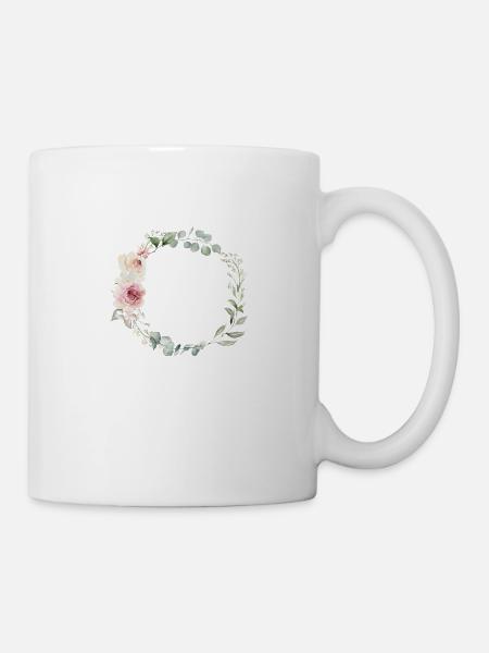 Eucalyptus, Pastel, Fleurs, Couronne Boho - Mug blanc - blanc