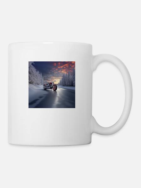 Winterliche Autobahn-Motorradfahrt - Tasse - Weiß