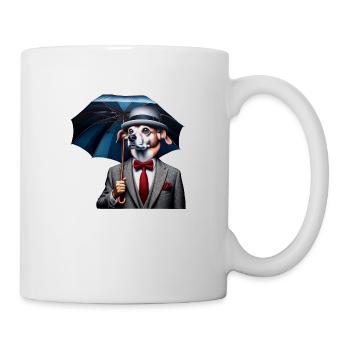Hund mit Regenschirm - Tasse - Weiß - Rechts