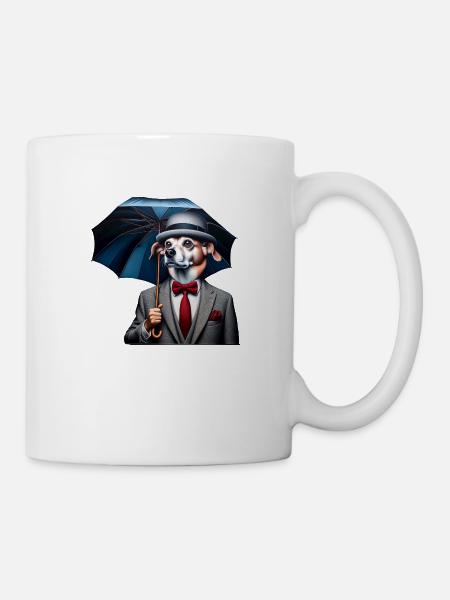 Hund mit Regenschirm - Tasse - Weiß