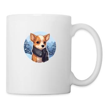 Winter dog with scarf in the snow - Mug - white - Right
