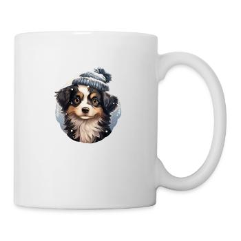 Winter dog in the snow with hat - Mug - white - Right