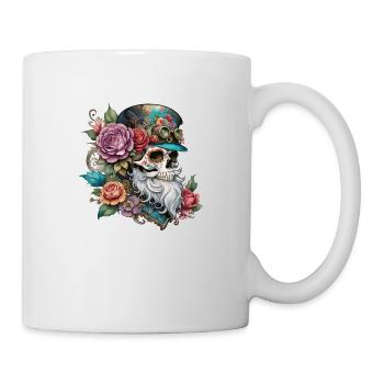 vintage, hipster, skull, bart, tatoo, rose, pirat - Tasse - Weiß - Rechts