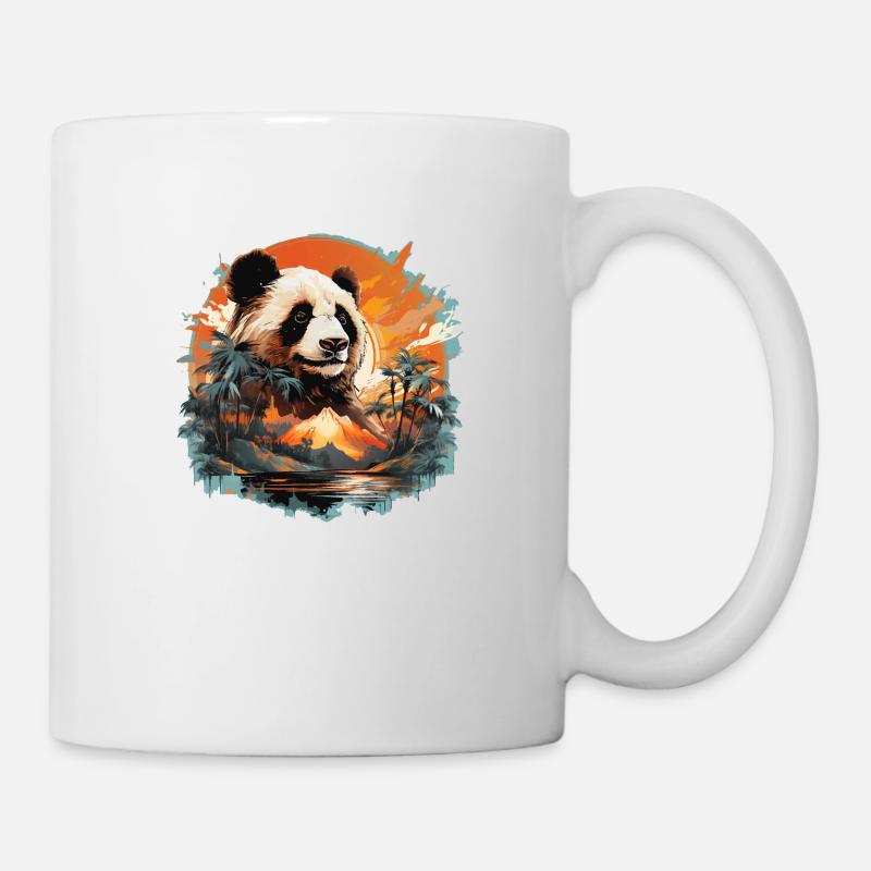 Pandabär mit Berg & Palmen Panda Design - Tasse - Weiß
