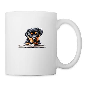 Dogs Rottweiler Dog Book Reading Rottweiler Puppy - Mug - white - Right