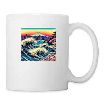 Japan Landschaft Ozean Berg Wellen - Tasse - Weiß - Rechts