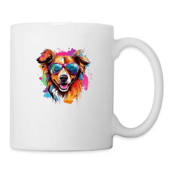 Cooler Hund mit Brille in bunten Farben. Hunde - Tasse - Weiß - Rechts