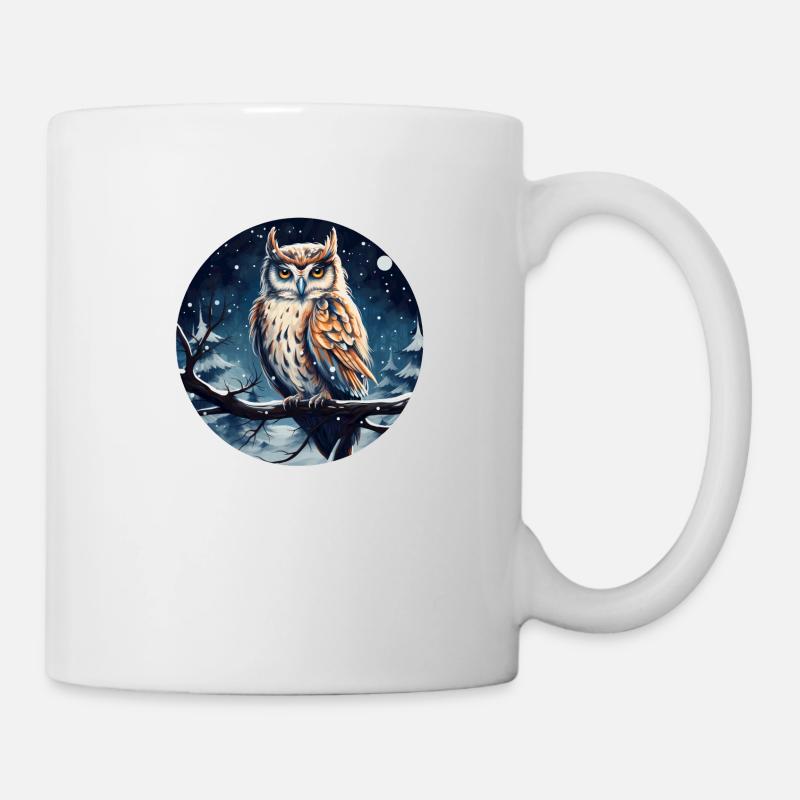 Uhu in Winternacht - Tasse - Weiß