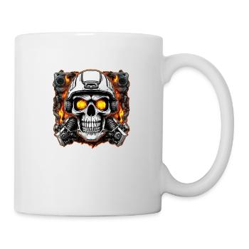 Totenkopf - Skelett - Totenkopf - Motorradhelm - Tasse - Weiß - Rechts