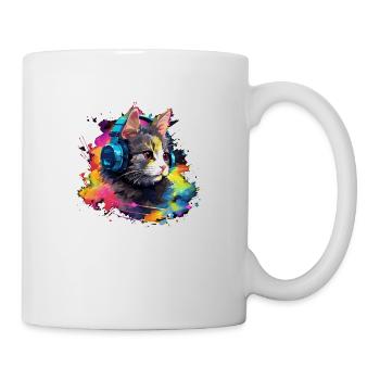 Cats Design Cool Cat with Headphones Vintage - Mug - white - Right