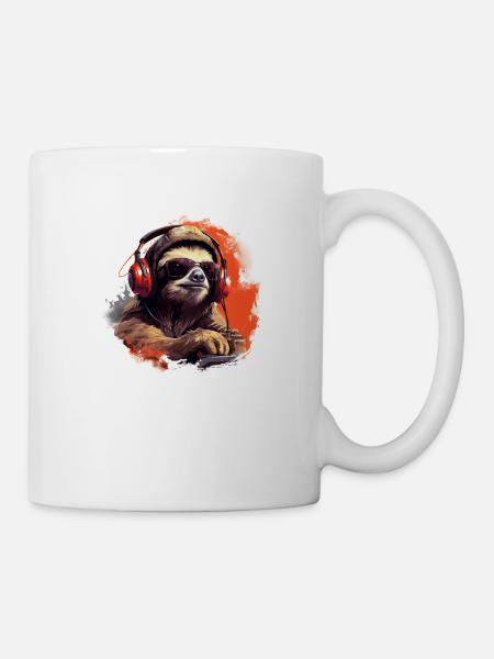 Faultier Design mit Kopfhörer für Musiker - Tasse - Weiß