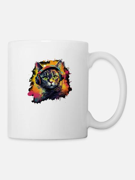 Katzen Design mit Kopfhörer für Katzen und Musik - Tasse - Weiß