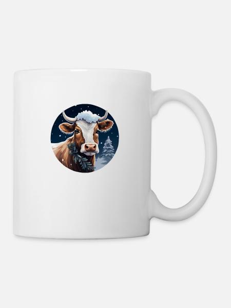 Kuh in Winterlandschaft - Tasse - Weiß