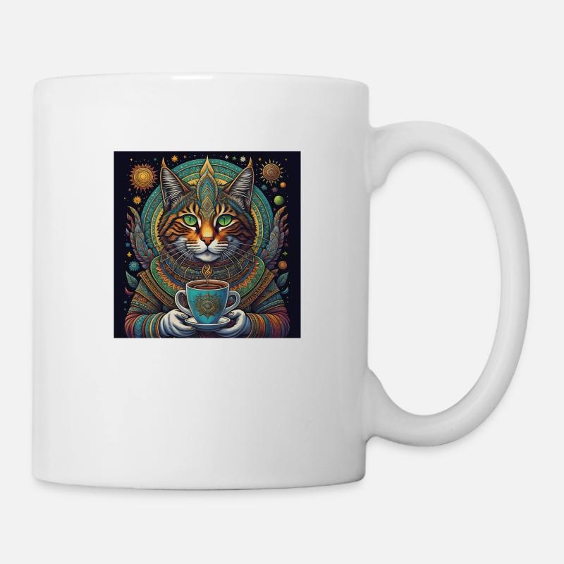 Cat deity with coffee in space - Mug - white