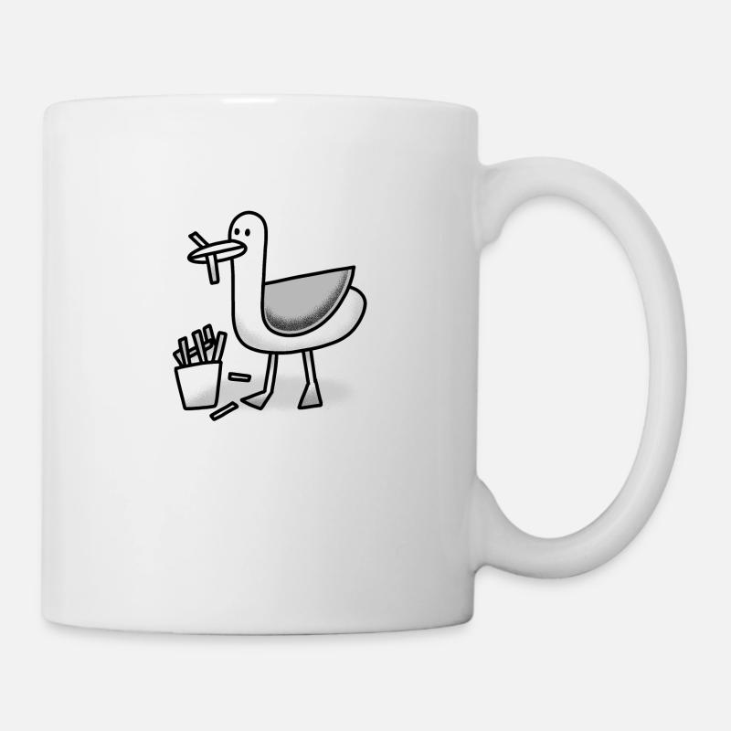Möwe mit einem Chippy im Schnabel - Tasse - Weiß