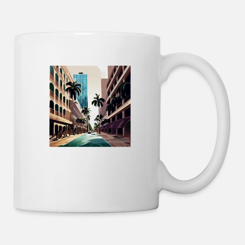 "Arrival in Miami Over Palms" (Miami Collection) - Tasse - Weiß