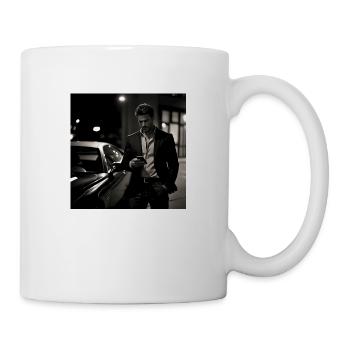 Handsome man next to a luxury car - Tasse - Weiß - Rechts