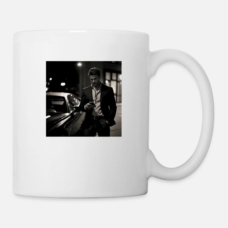 Handsome man next to a luxury car - Tasse - Weiß