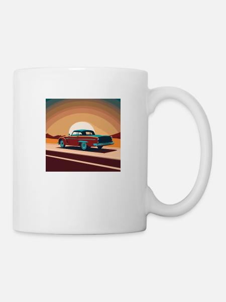 Oldtimer / Auto / Sonnenuntergang - Tasse - Weiß