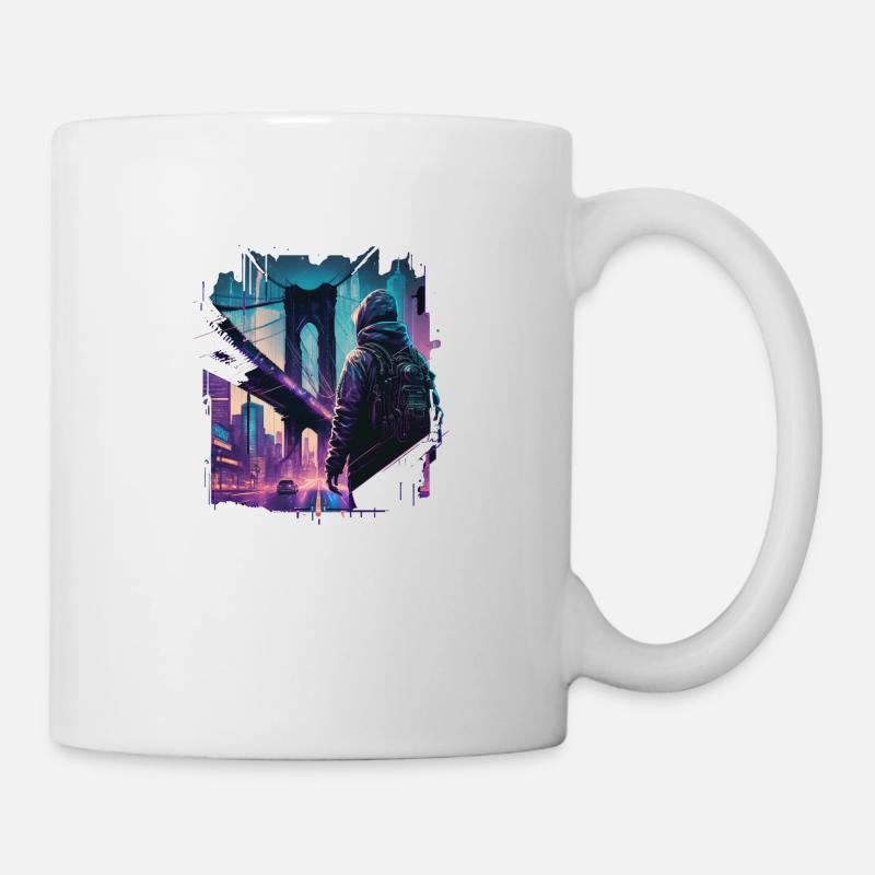 Brooklyn Bridge Cyberpunk - Tasse - Weiß
