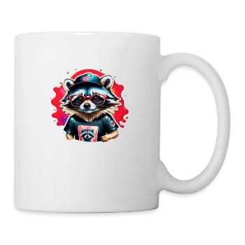 Cooler Waschbär mit Mütze und Brille - Tasse - Weiß - Rechts