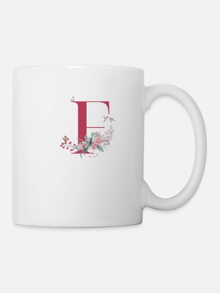 Buchstabe F floral - Geschenkidee - Tasse - Weiß