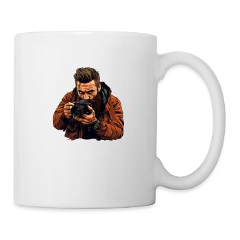 Bärtiger Fotograf mit Lederjacke - Tasse - Weiß - Rechts