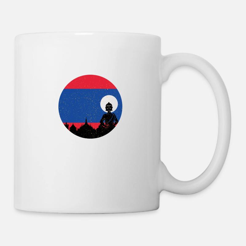 Laos Lao Laotien drapeau Temple Lao I cadeau - Mug blanc - blanc