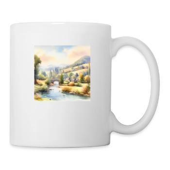 Watercolor Painting Landscape with Village and Bridge - Mug - white - Right