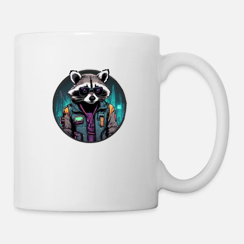 Waschbär im Cyberpunk-Outfit und in der Atmosphäre - Tasse - Weiß