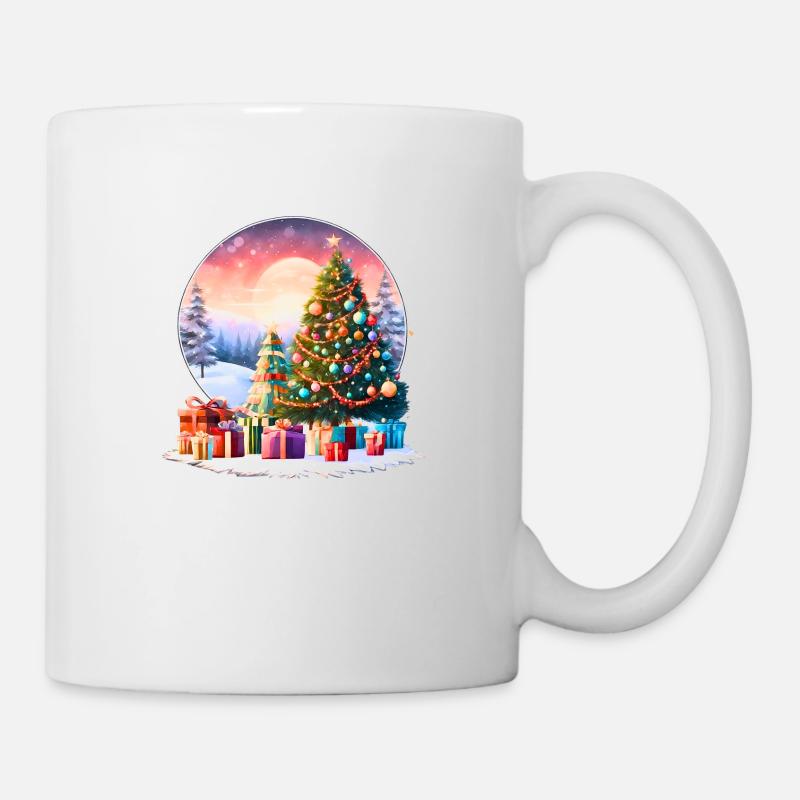 Beautiful Christmas tree on the background of the setting sun - Mug - white