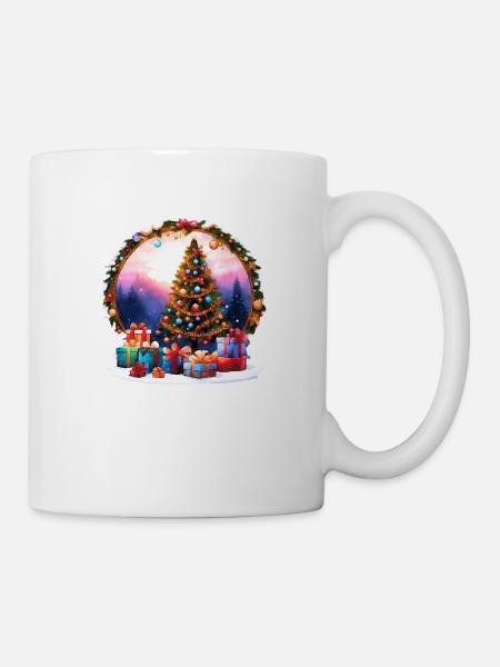 Farbenfroher Weihnachtsbaum mit Geschenken im Winterklima - Tasse - Weiß