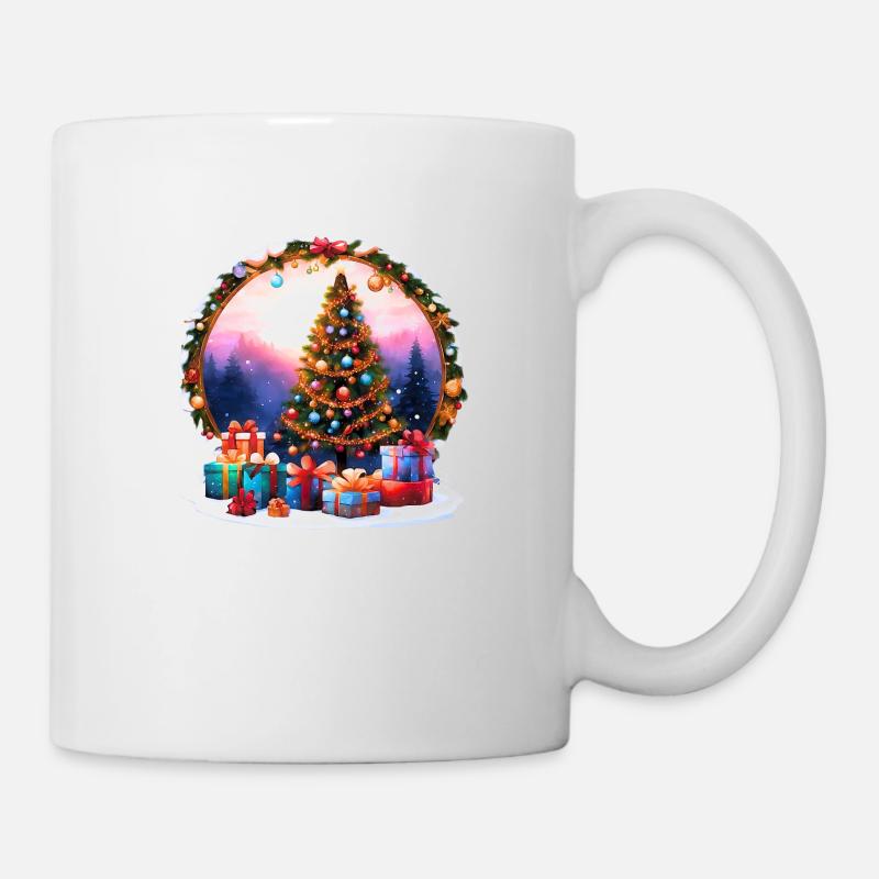 Farbenfroher Weihnachtsbaum mit Geschenken im Winterklima - Tasse - Weiß
