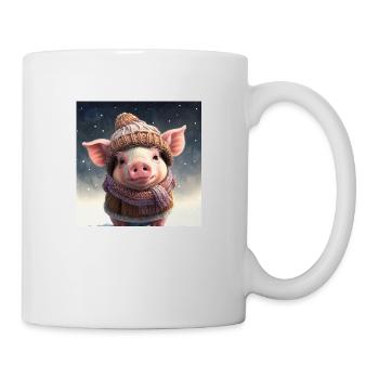mignon porcelet d’hiver habillé - Mug blanc - blanc - Droite