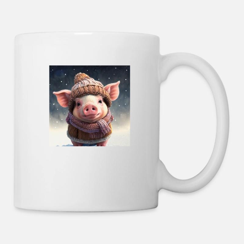 cute dressed up Winter Piglet - Mug - white