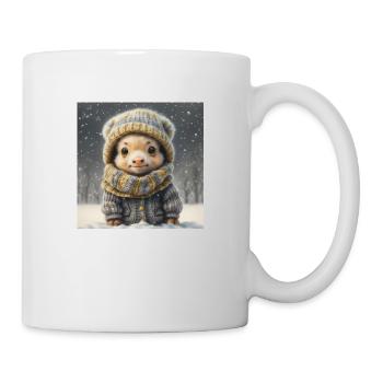Niedliches Fantasietier mit Kleidung im Schnee - Tasse - Weiß - Rechts