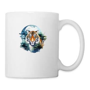 Tiger Raubkatze Natur Wald Mond Nacht Aquarell - Tasse - Weiß - Rechts
