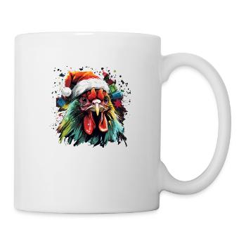 Bauern Design mit Hahn &Weihnachtsmütze - Tasse - Weiß - Rechts